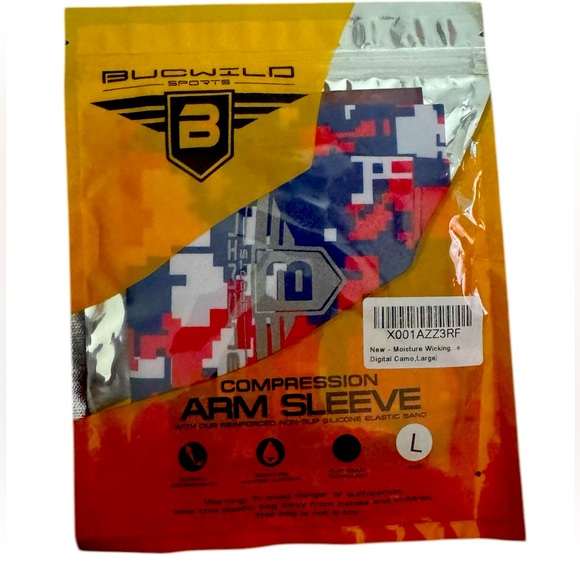 BUCWILD Compression Arm Sleeve Size L in Digital RED WHITE BLUE. NWT - Picture 1 of 2